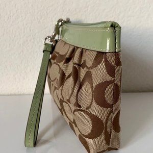 Coach Brown&Green Canvas with Patent Trim Wristlet
